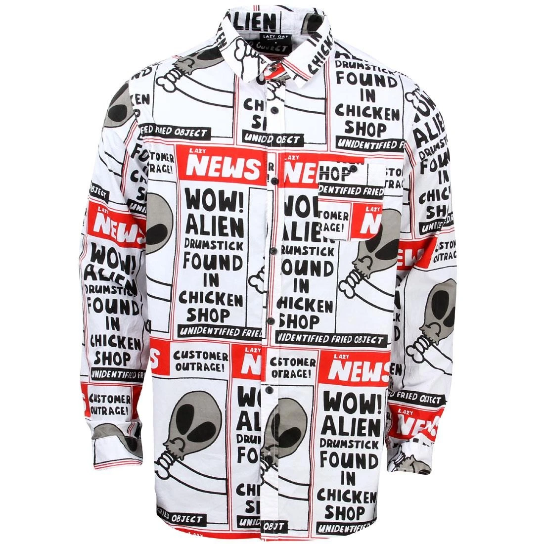 Lazy Oaf Men Wow Alien Long Sleeve Shirt (white) 1 Lazy Oaf Men Wow Alien Long Sleeve Shirt (white)