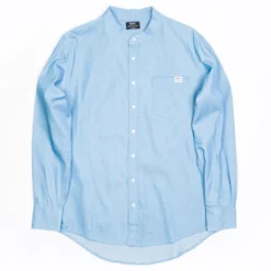 BAIT Men Mandarin Collar Button Up Shirt (light Blue)