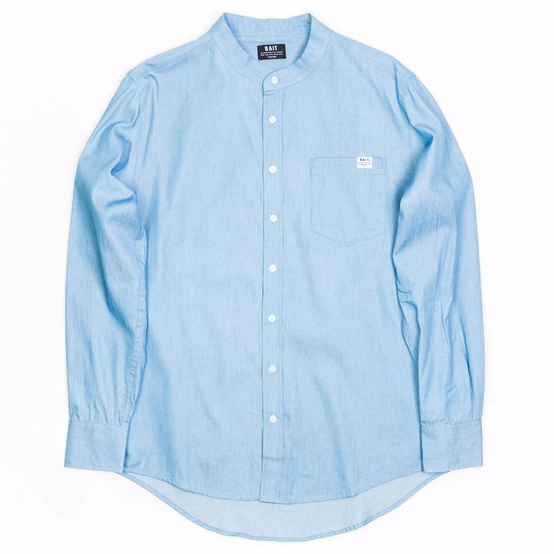 BAIT Men Mandarin Collar Button Up Shirt (light Blue) 1 BAIT Men Mandarin Collar Button Up Shirt (light Blue)