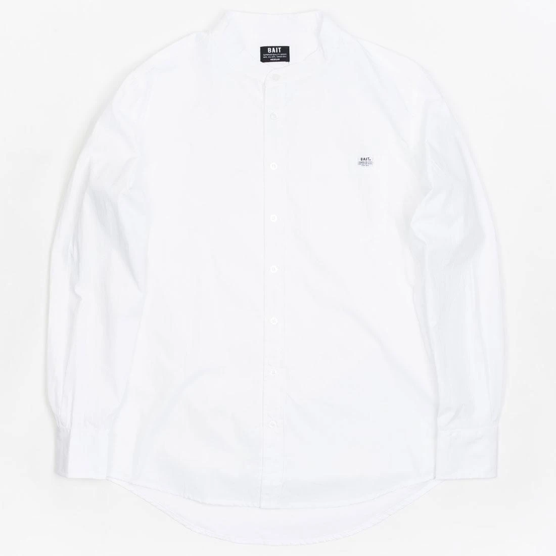 BAIT Men Mandarin Collar Button Up Shirt (white) 1 BAIT Men Mandarin Collar Button Up Shirt (white)