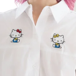 Lazy Oaf X Hello Kitty Women Bow Tie Long Sleeve Shirt (White) -Marvia Wear Sales Store andy2