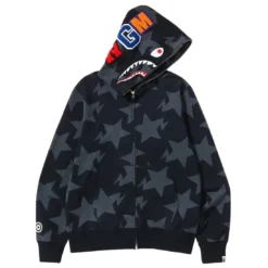 A Bathing Ape Men Sta Pattern Shark Full Zip Hoodie (black)