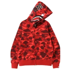 A Bathing Ape Men Color Camo Shark Full Zip Hoodie (red)