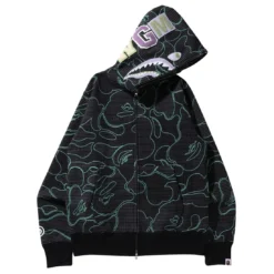 A Bathing Ape Men Text Code Camo Shark Full Zip Hoodie (black)