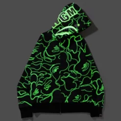 A Bathing Ape Men Text Code Camo Shark Full Zip Hoodie (black) -Marvia Wear Sales Store ap1i30115013blk xl 6