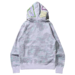 A Bathing Ape Men Text Code Camo Shark Full Zip Hoodie (gray) -Marvia Wear Sales Store ap1i30115013gra xl 3