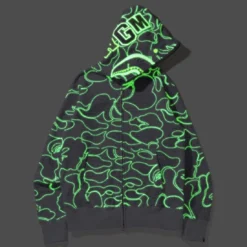 A Bathing Ape Men Text Code Camo Shark Full Zip Hoodie (gray) -Marvia Wear Sales Store ap1i30115013gra xl 5