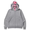 A Bathing Ape Men ABC Camo Shark Wide Fit Full Zip Double Hoodie (gray)