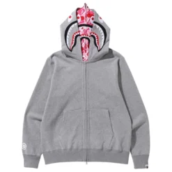 A Bathing Ape Men ABC Camo Shark Wide Fit Full Zip Double Hoodie (gray)