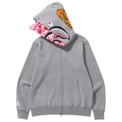 A Bathing Ape Men ABC Camo Shark Wide Fit Full Zip Double Hoodie (gray) -Marvia Wear Sales Store ap1i30115016gra 3
