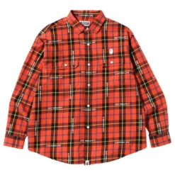 A Bathing Ape Men Bape Logo Check Loose Fit Shirt (red)