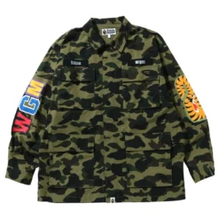 A Bathing Ape Men 1st Camo Shark Relaxed Fit Military Shirt (green)