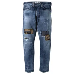A Bathing Ape Men 1999 Type-02 1st Camo Patch Damaged Denim Pants (blue / Indigo)