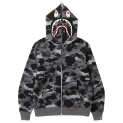A Bathing Ape Men Grid Camo Shark Full Zip Hoodie (black) -Marvia Wear Sales Store ap1i80115005blk 1