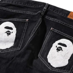 A Bathing Ape Men Ape Head Relaxed Fit Denim Pants (black) -Marvia Wear Sales Store ap1i80150001blk 5