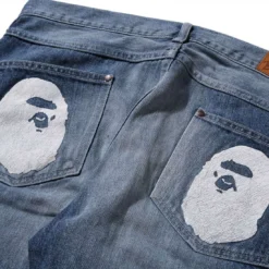 A Bathing Ape Men Ape Head Relaxed Fit Denim Pants (blue / Light Indigo) -Marvia Wear Sales Store ap1i80150001lig 5