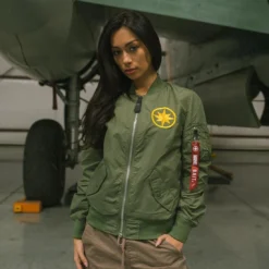BAIT X Captain Marvel X Alpha Industries Women L2B Scout Jacket (green) -Marvia Wear Sales Store aucapmarvelwblk 10