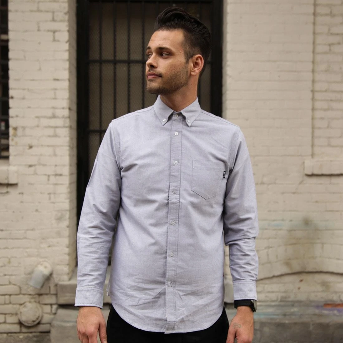 BAIT Oxford Long Sleeve Shirt (gray) 1 BAIT Oxford Long Sleeve Shirt (gray)