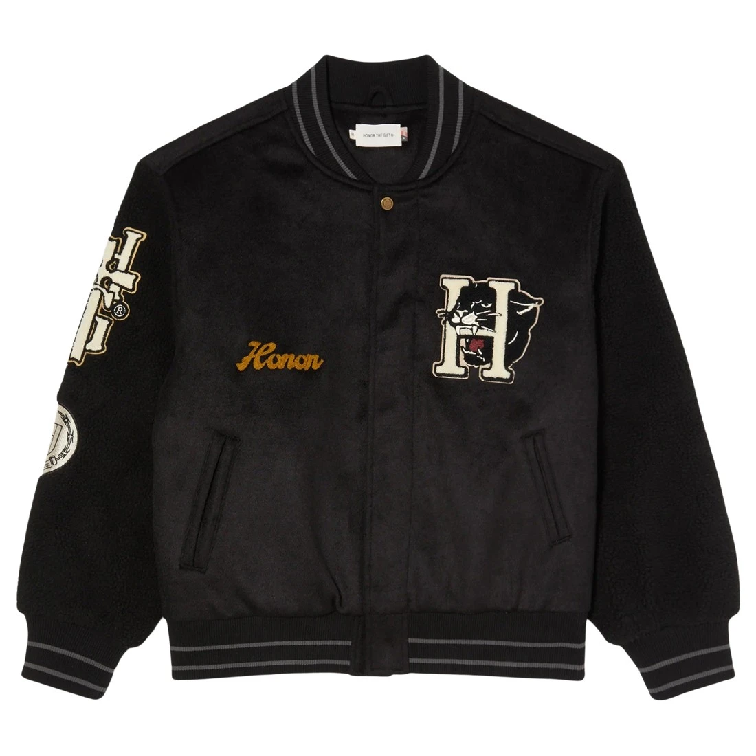 Honor The Gift Men Letterman Jacket (black) 1 Honor The Gift Men Letterman Jacket (black)