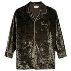 Honor The Gift Women Velvet PJ Button Top (olive)