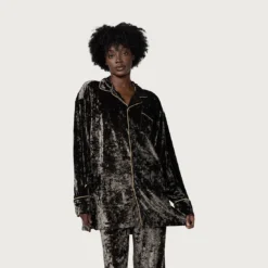 Honor The Gift Women Velvet PJ Button Top (olive) -Marvia Wear Sales Store hgwg220330olv 4