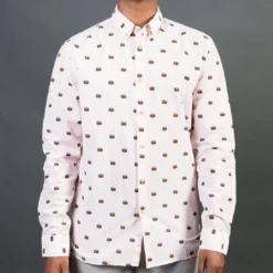 Barney Cools Men Button Up Burger Shirt (pink / Burger)