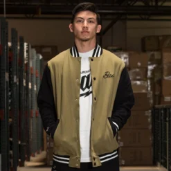 BAIT Basics Baseball Jacket (olive / Black) -Marvia Wear Sales Store varsity olivefront