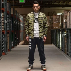 BAIT Basics Baseball Jacket (camo / Tiger Camo / Black) -Marvia Wear Sales Store varsity tigercamolongoveral